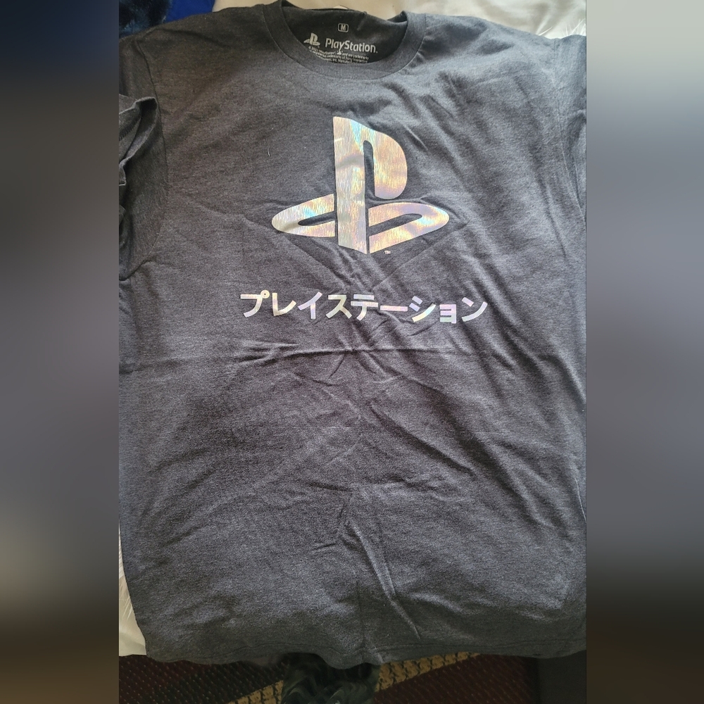 Playstation Japanese Letter Gray Grey Crew Neck T Shirt